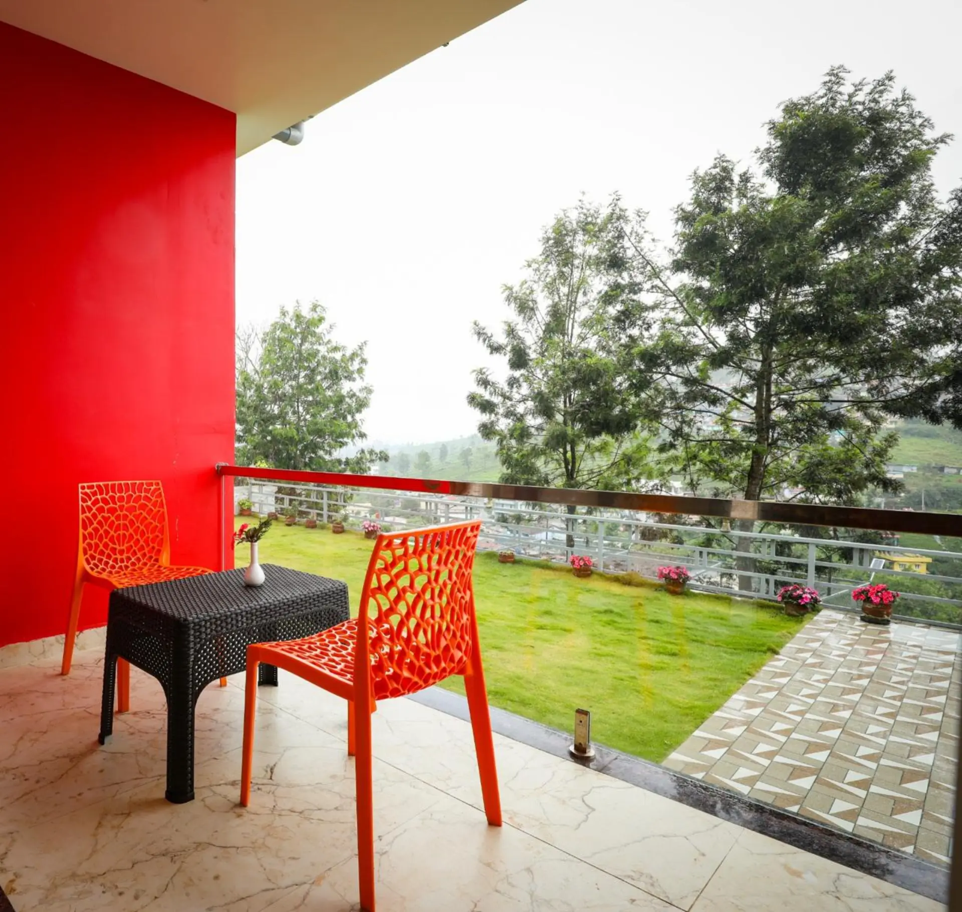 Private balcony with panoramic Nilgiri valley view